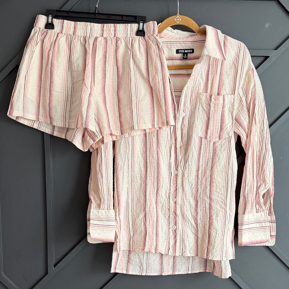 Steve Madden Pink and White Striped Two-Piece Beach lounge Set